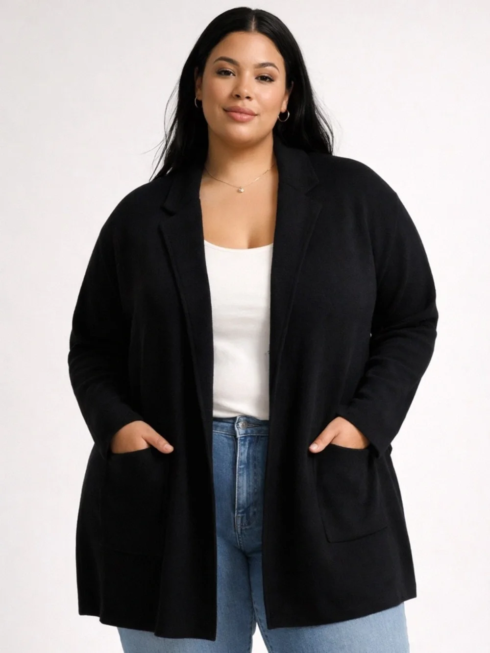 J.Crew Black Wool‎ Blend Open Cardigan Blazer Jacket XXL Plus Sz Minimalist Chic